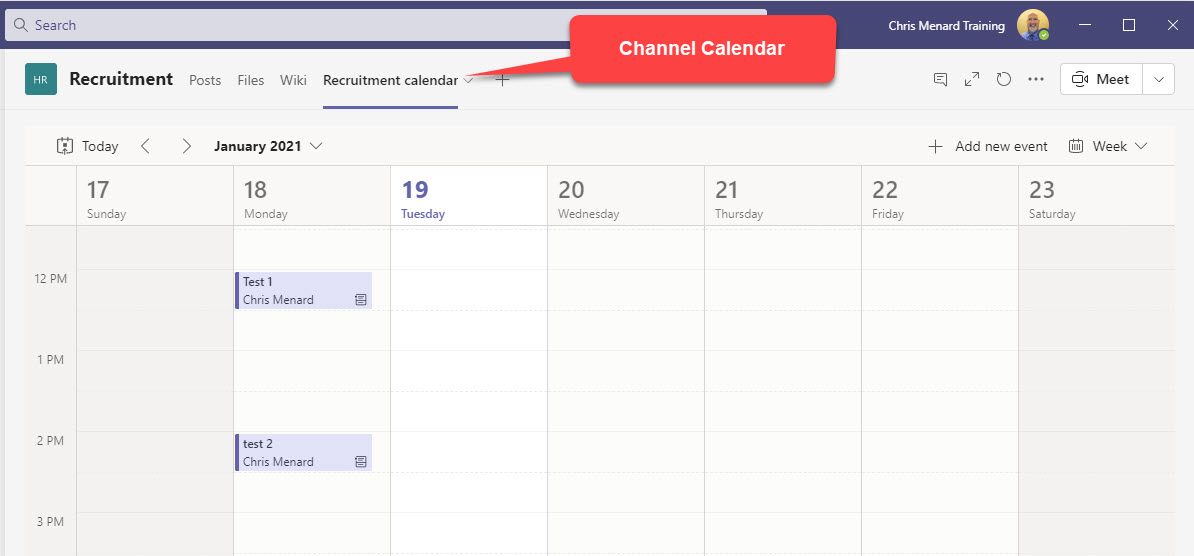 Teams Channel Calendar now available New Feature Chris Menard Training